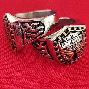 H-D Gold/Silver winged flame shield ring